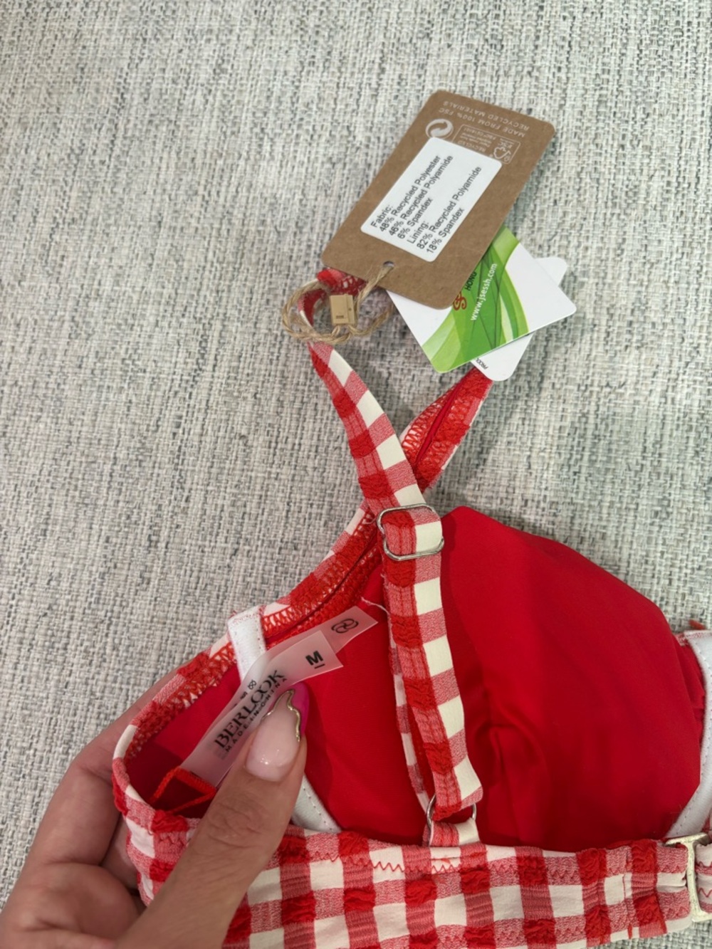 Red Gingham Underwire Bikini Top and High-Cut Bottoms - Picture 7 of 8